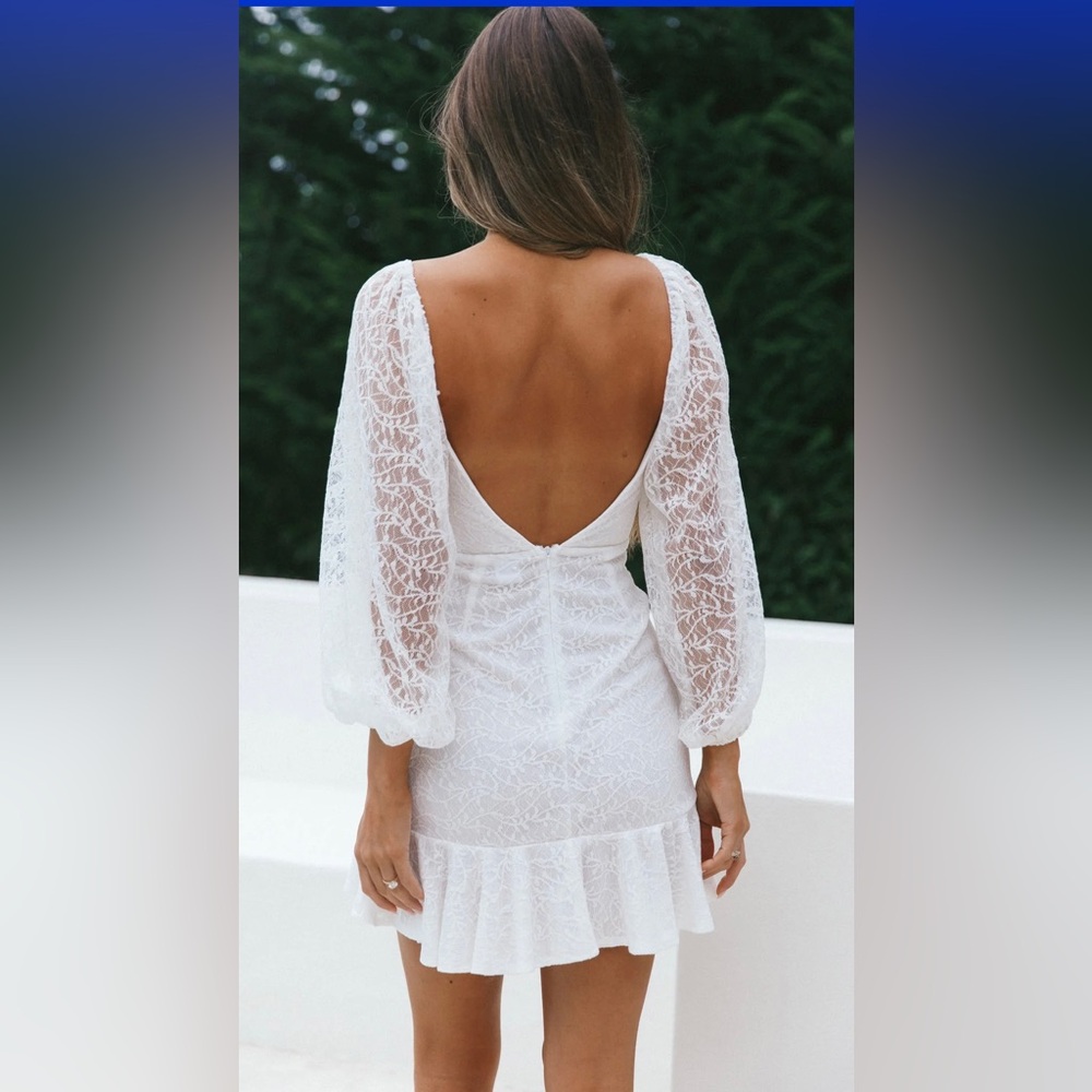SELFIE LESLIE NWT HALLEY BALLOON  SLEEVE FRILL FLOUNCE HEM LACE DRESS - Picture 2 of 8